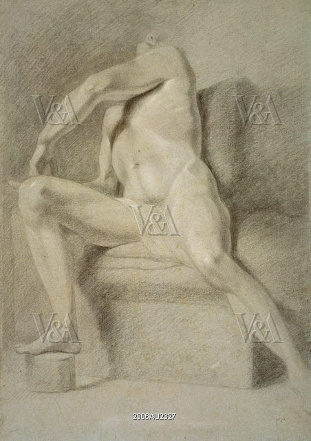 Study Of A Seated Nude Male Figure By John Constable England 19th